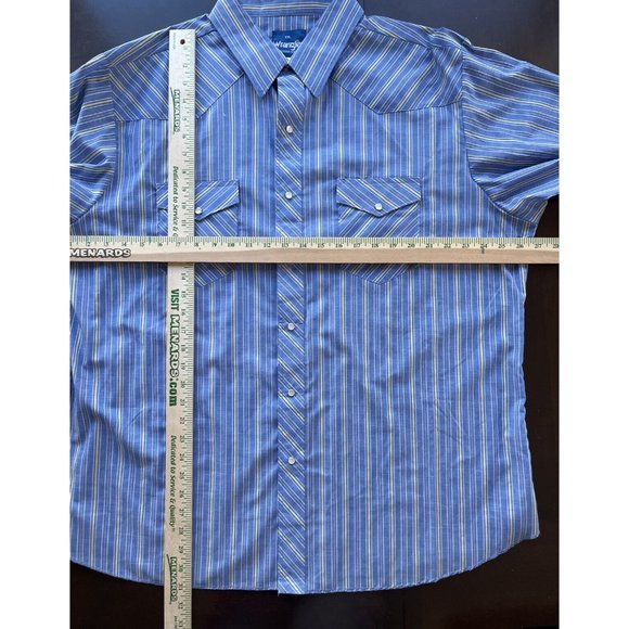 Vtg Western Shirt Wrangler Cowboy Pearl Snap Chambray Blue Striped Mens XXL 2XL - Picture 8 of 11
